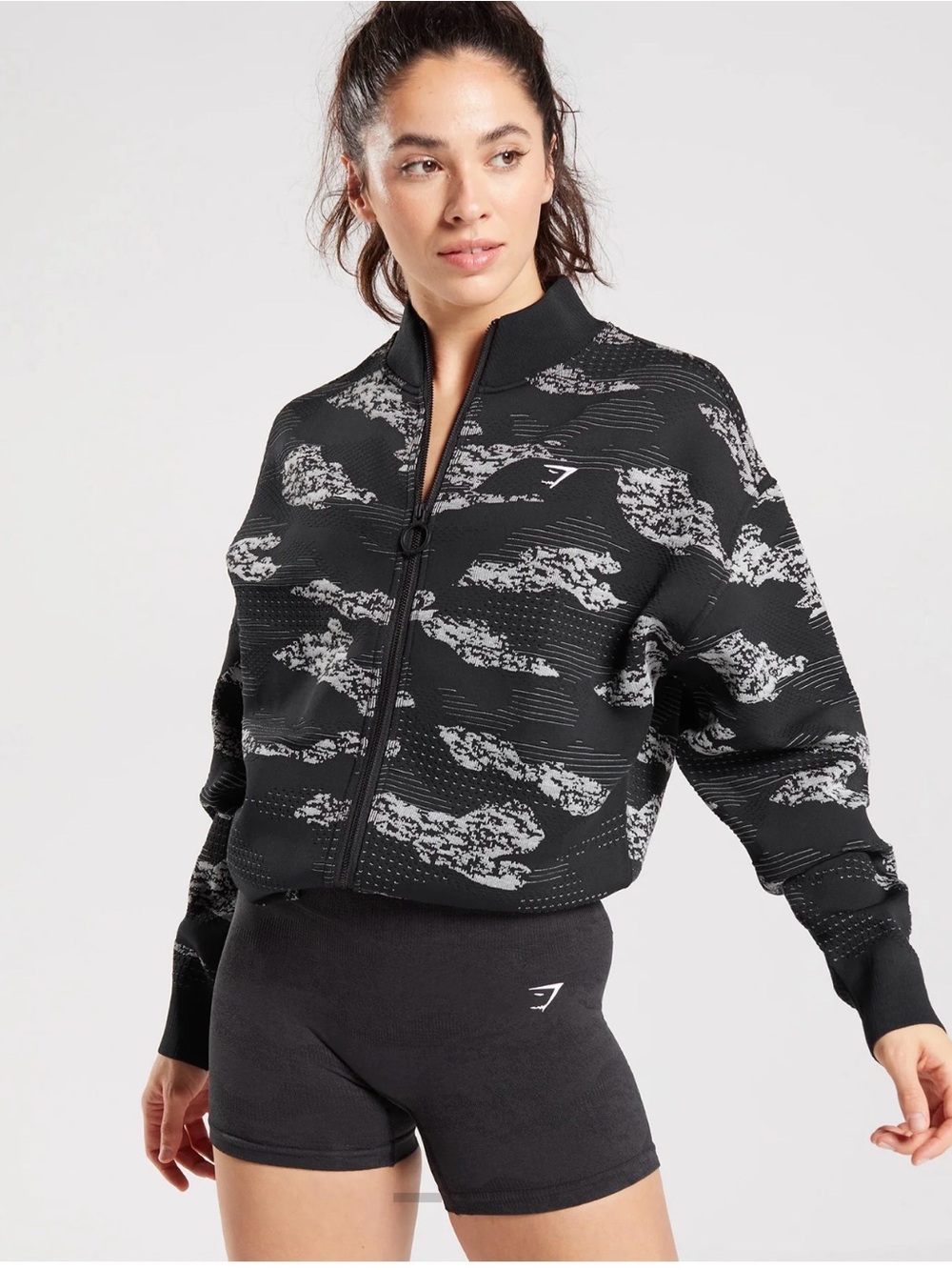 NWOT Gymshark Black & White Cloud-Pattern Zip Jacket
